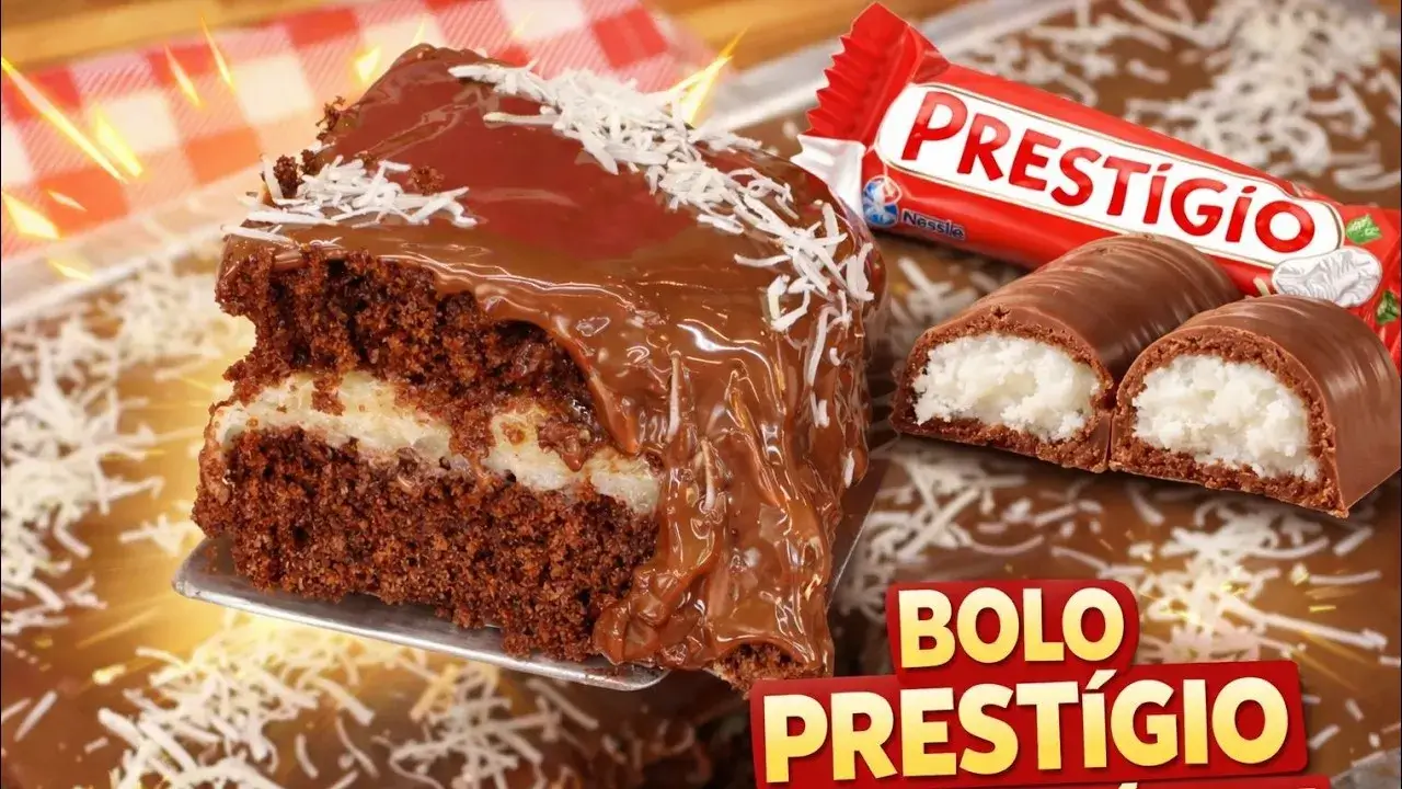 Bolo de Prestígio Gelado com Recheio Cremoso de Coco e Cobertura de Ganache
