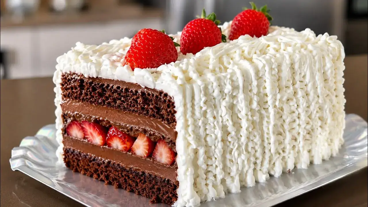 Bolo de Vitrine de 1 kg com Recheio Trufado de Chocolate e Morango